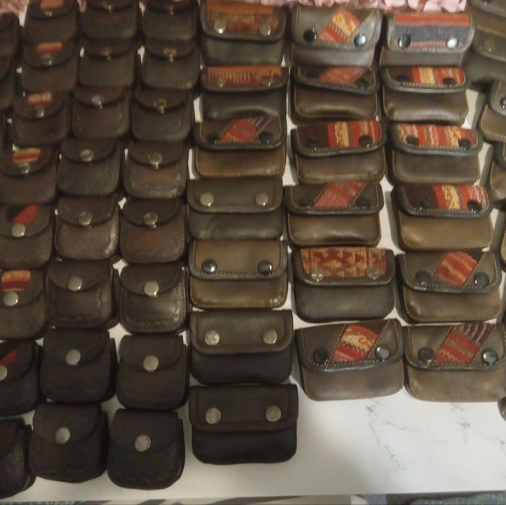 LOT of 54 Vintage Handmade Guatemalan Highlands Leather Change Pouches